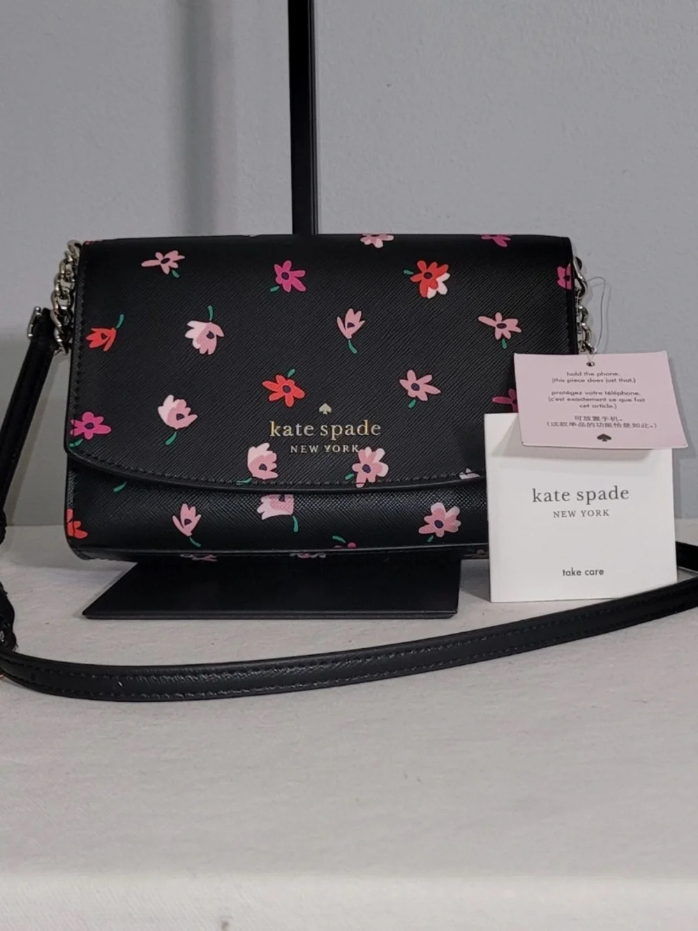Kate Spade Staci Ditsy Buds Crossbody Bag Built-In Wallet Black Floral WLR00607